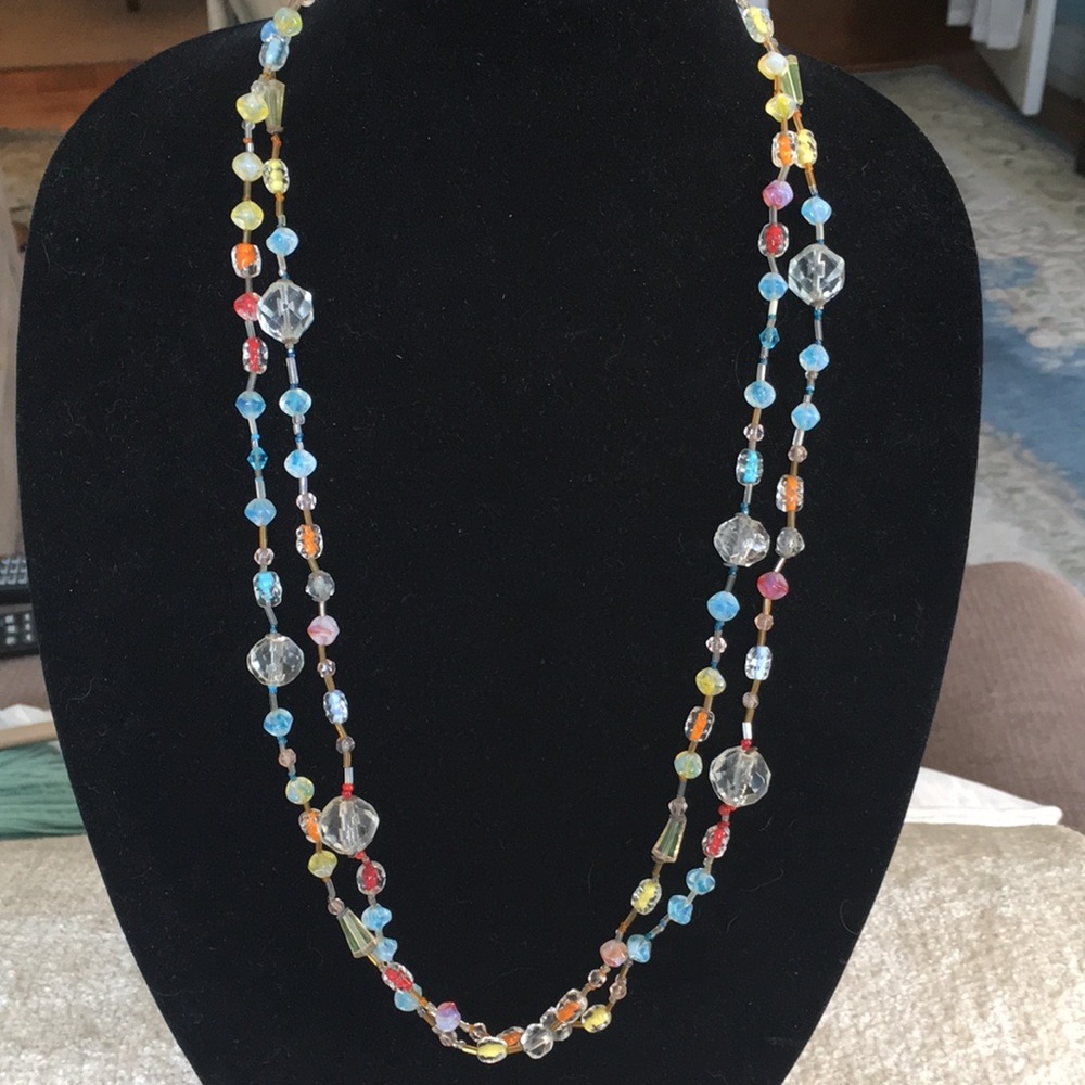 ⬛️Lampwork Glass Vintage Long Multicolored Necklace Handcrafted